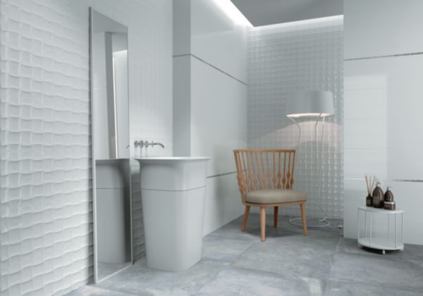 Carrelage mural intérieur faïence Millenium décor Flow Blanco Brillo - 30x90 cm