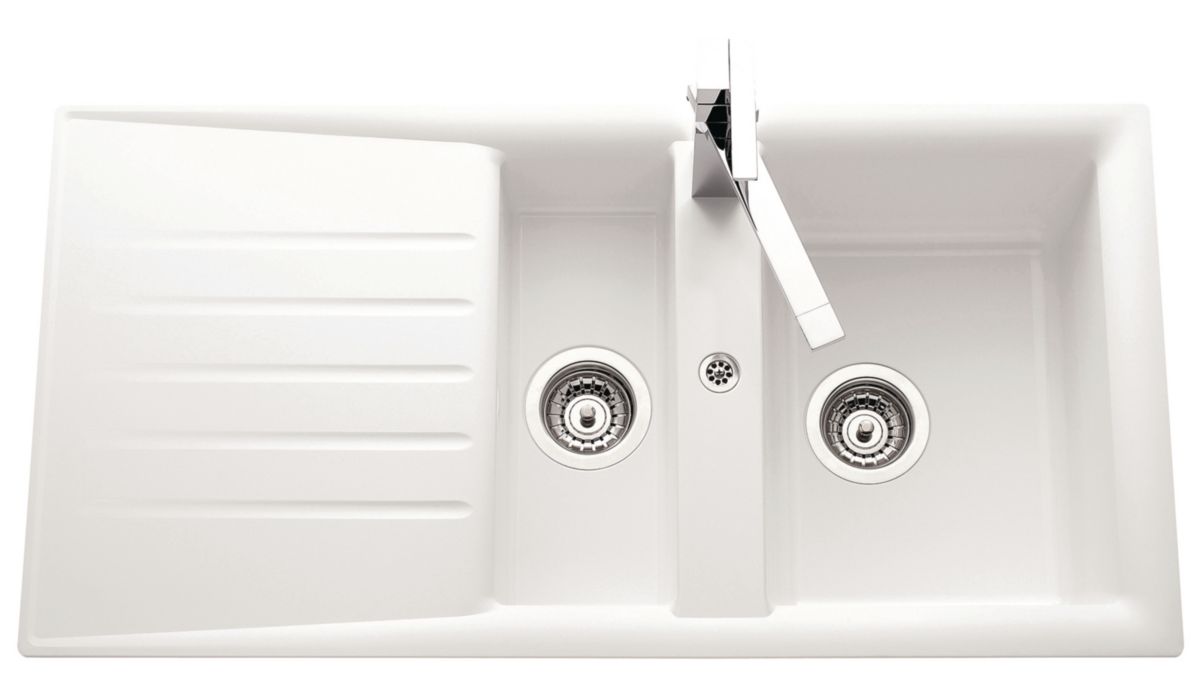 Evier NATURE Primeo 2 98x50cm 1 1/2 cuve 1 égouttoir bonde D90mm réversible blanc