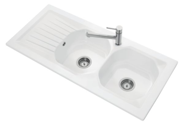 Evier à encastrer VERS'EAU 2 - 112x51cm en grès avec 2 cuves, 1 égouttoir et vidage