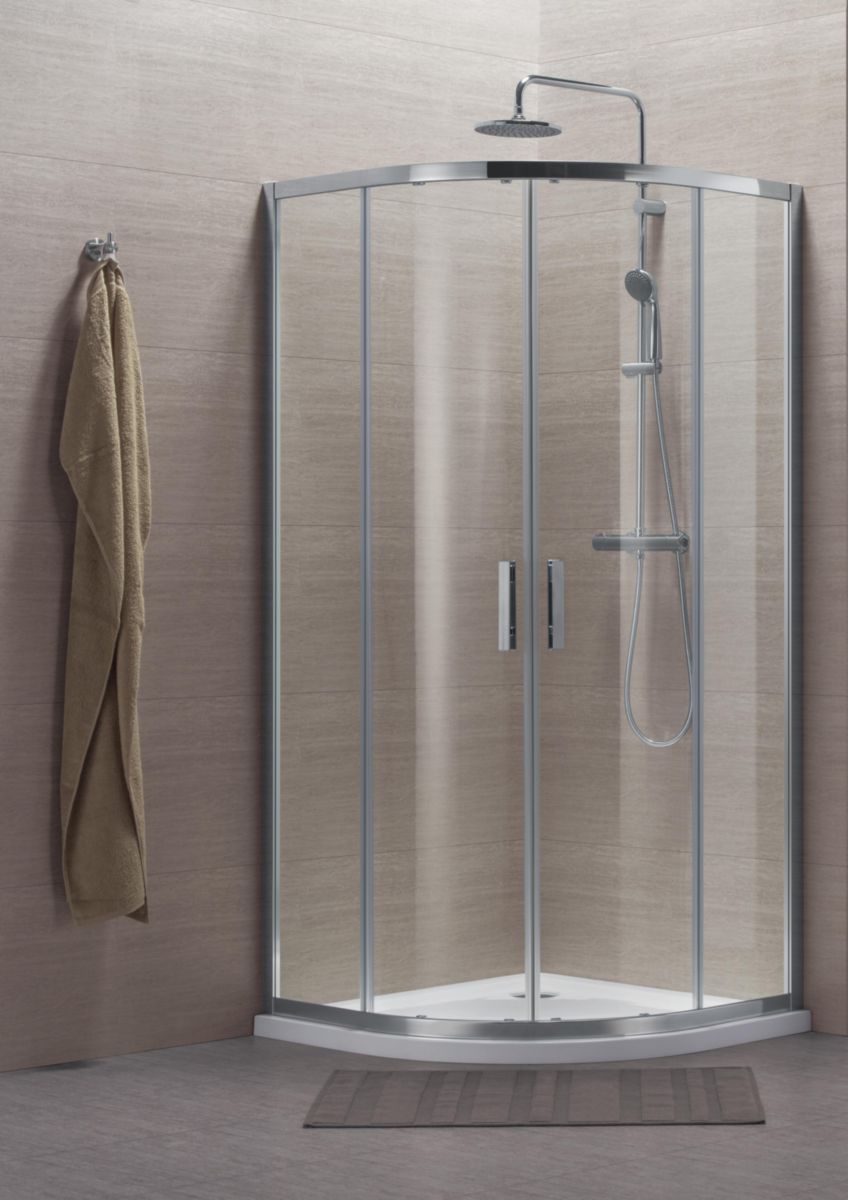 Paroi de douche Concerto quart cercle coulissant 80x80cm profilé argent brillant verre transparent