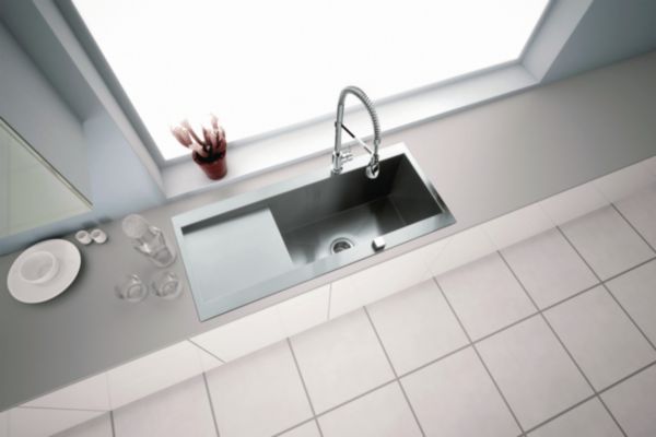 Evier ROMA 1 grande bac inox lisse réversible avec vidage automatique