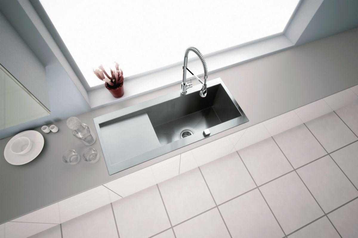 Evier ROMA 1 grande bac inox lisse réversible avec vidage automatique