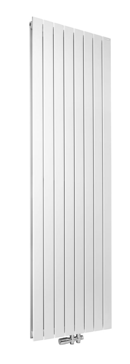 Radiateur eau chaude Acova Fassane vertical double, puissance 748W (dT50), hauteur 1600 mm, largeur 296 mm, 4 éléments, raccordement excentré par le bas, Aller/Retour réversible, appareil réversible Haut/Bas, Blanc RAL 9016 Réf. HXD-160-029