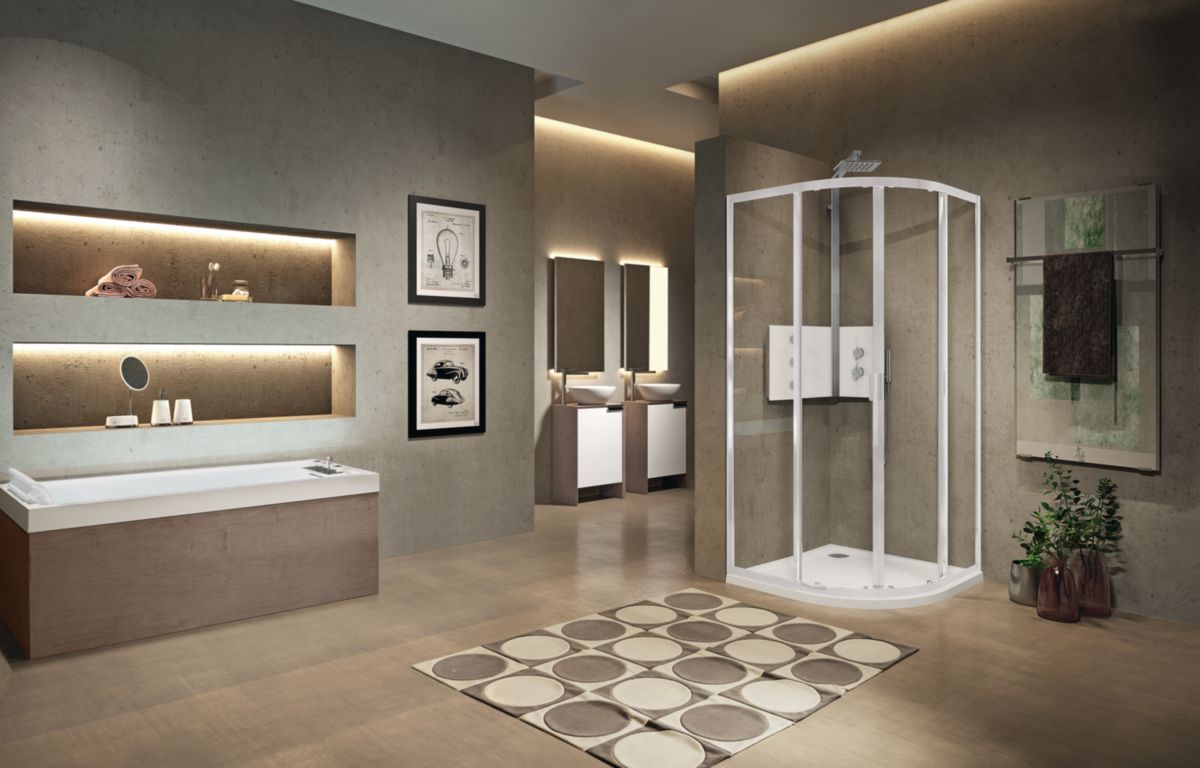 Paroi de douche Lunes 2.0 R 80 x 120 - 120 x 80 cm verre trempé transparent chromé Réf. LUNR80120-1K