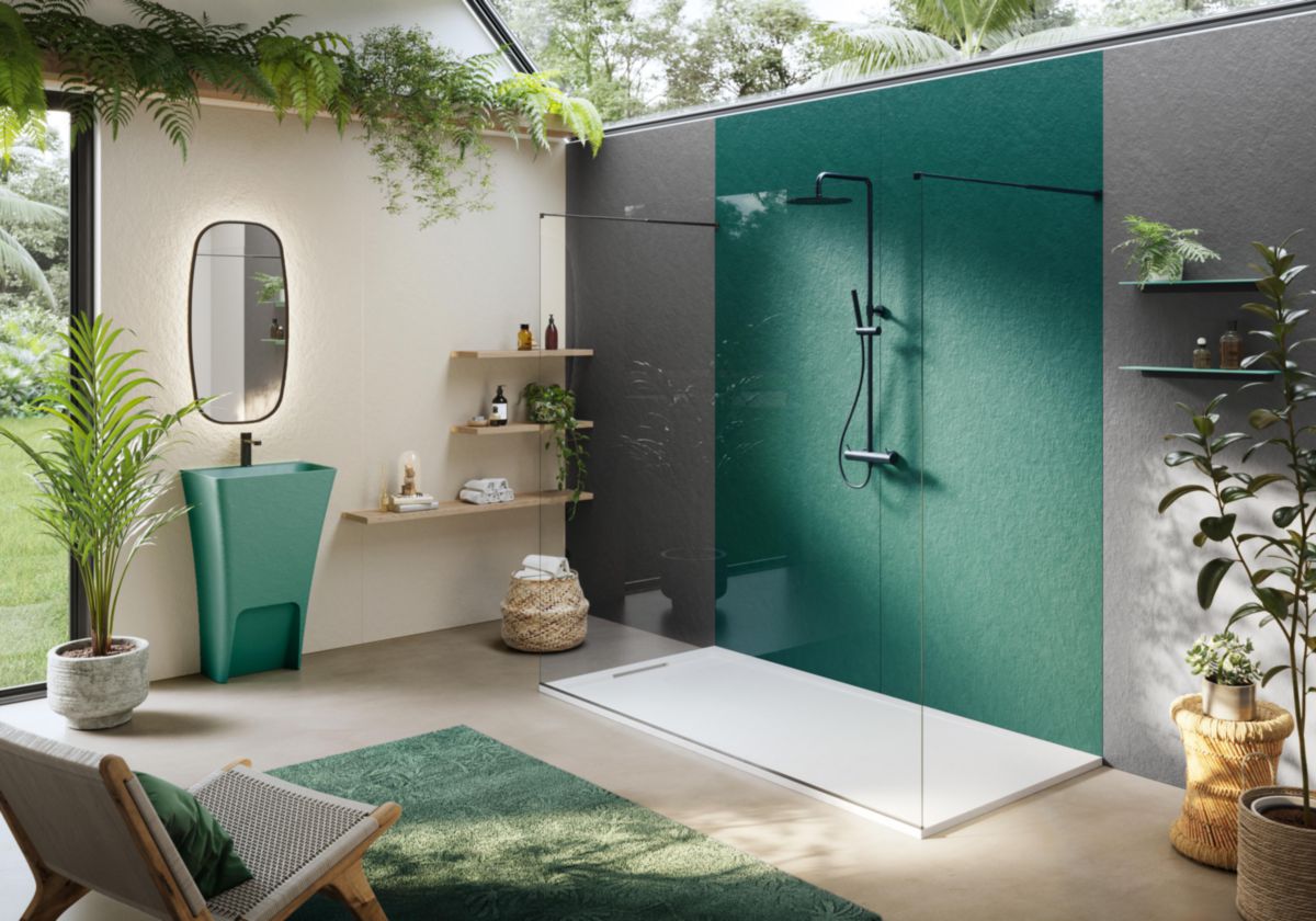 Receveur de douche Unic Slate aspect ardoise en akron aspect déco rectangulaire 180 x 100 cm beige Réf. 53029474