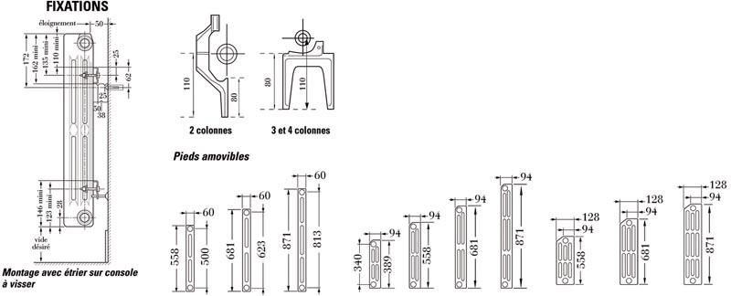 Elément de radiateur en fonte SAVANE/RAFAEL 2 type S4 119 watts hauteur 630 mm largeur 65 mm profondeur 142 mm Réf. C13346000