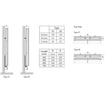 Radiateur eau chaude KOS V Type 21,vertical blanc, hauteur 2100mm , largeur 450mm, puissance 1468 W Réf. KOVP212100450