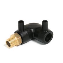 Coude 90° mâle électrosoudable noir, filetage laiton. Matière: polyéthylène PE 100, stabilisé UV. Température limite d'utilisation: +50°C.