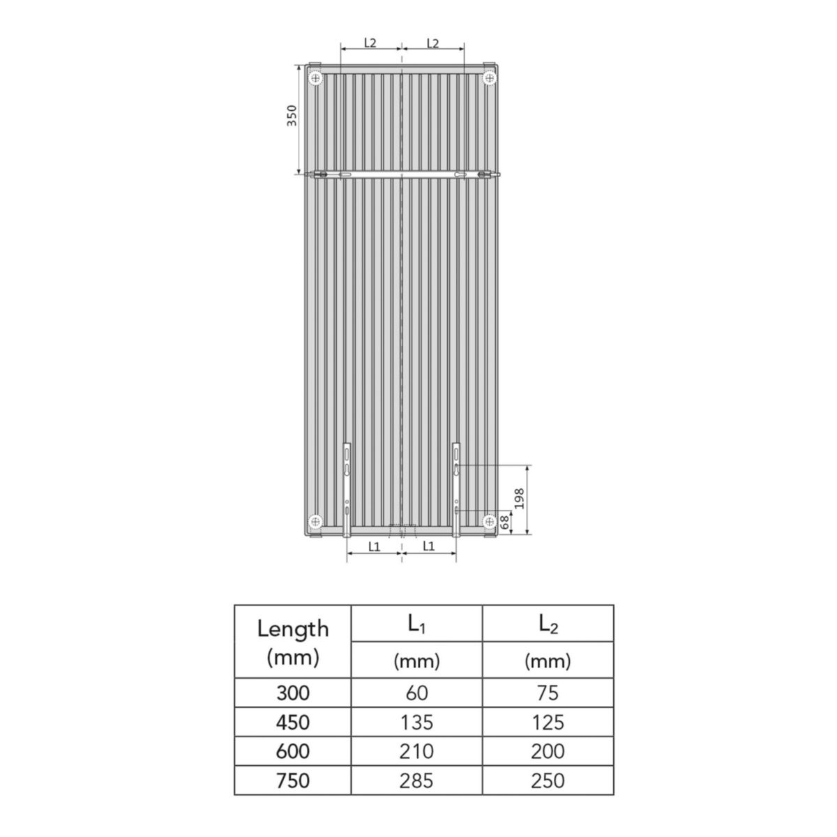 Radiateur eau chaude KOS V Type 21,vertical blanc, hauteur 2100mm , largeur 450mm, puissance 1468 W Réf. KOVP212100450