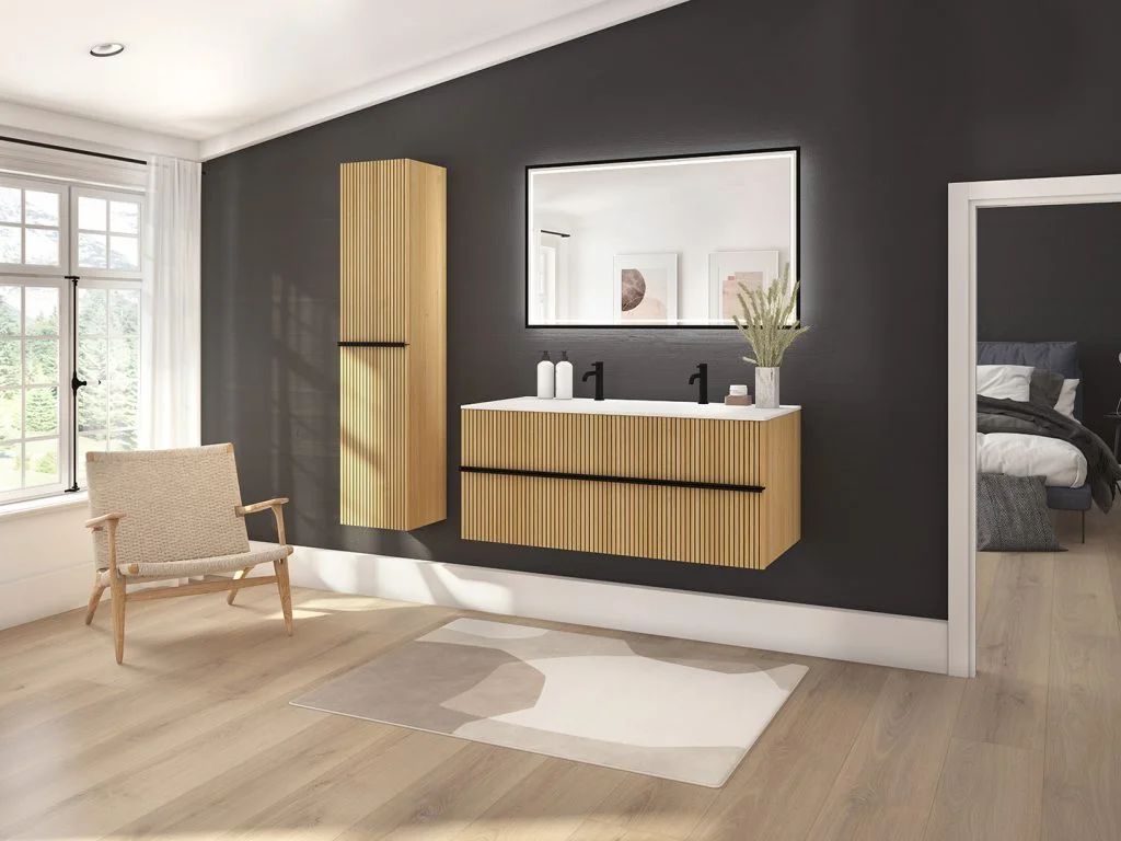 Miroir LED NARCISSE Cadre Noir L.120 cm - Classe II - IP44 - CE - Classe énergétique G Réf. 1746532