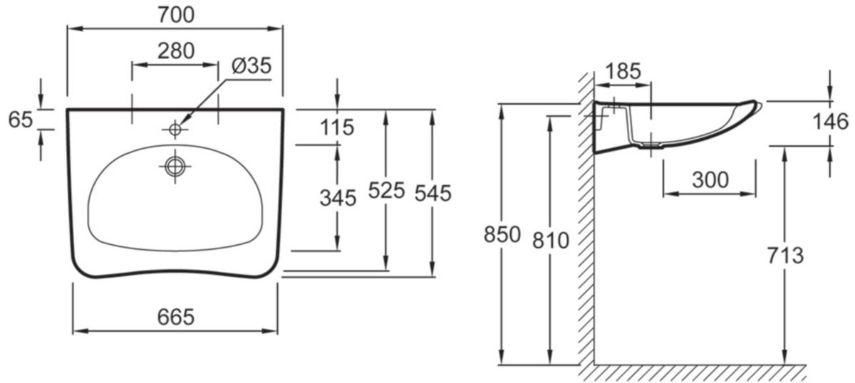 JACOB DELAFON Lavabo PMR, 70 x 54 cm, monotrou, blanc Réf. E198000