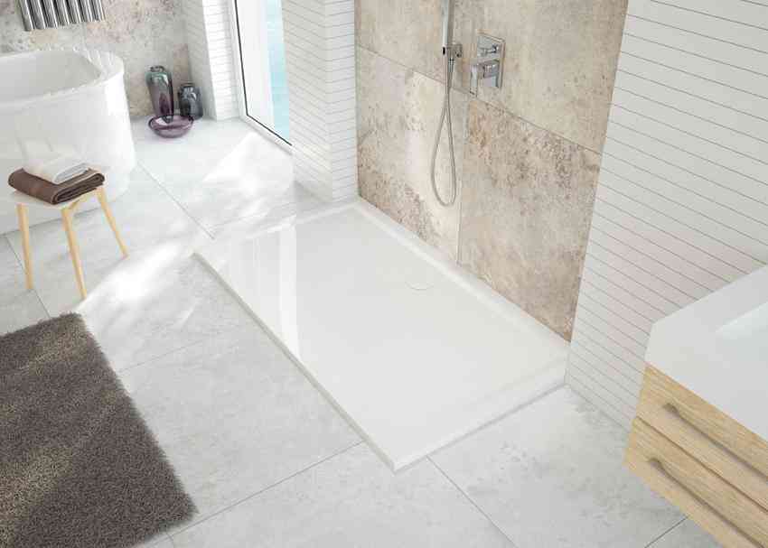 ONDÉE, Receveur Rectangulaire NOLA3, Antidérapant, Texture Imitation Pierre, Grille D'écoulement, Fabrication Européenne, Découpable, Antibactérien, Extra Plat, Avec Bonde, 70x140cm, Noyer