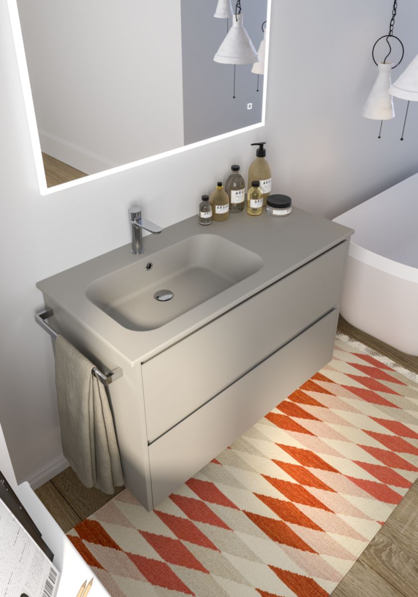 Alterna Plan De Toilette All Day Vasque Asymetrique Gauche 105 Cm Ceramique Taupe Mat Cedeo