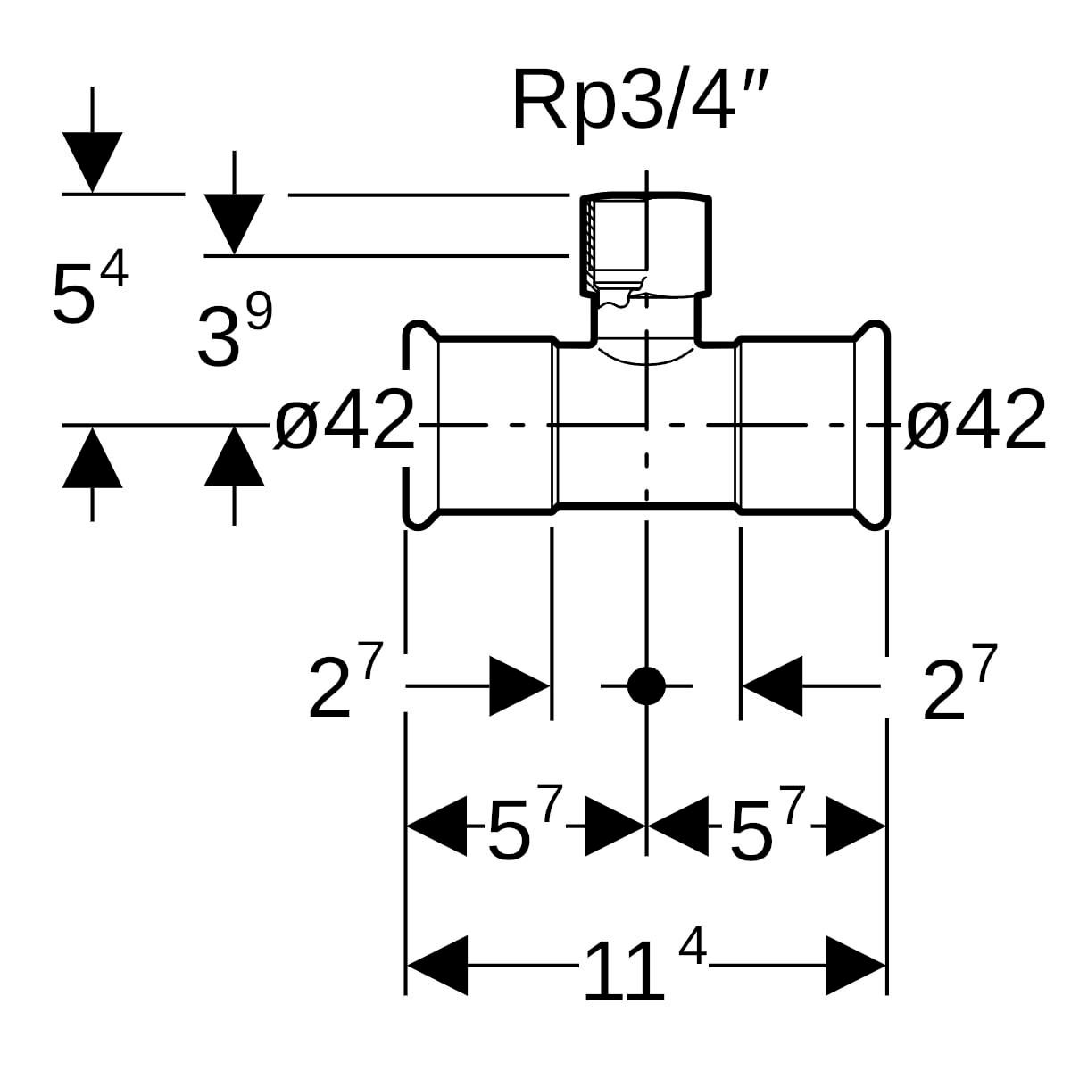 Té avec extrémité taraudée 42-20x27-42mm Réf 21317