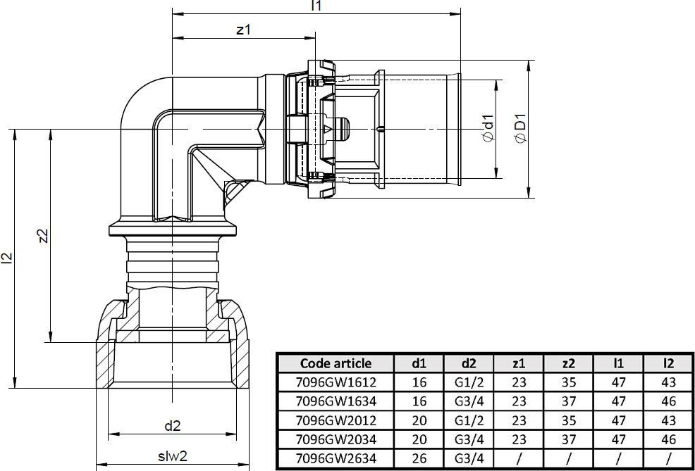 Coude à écrou tournant 16x2 - 1/2 (x2) Réf. 7096GW1612