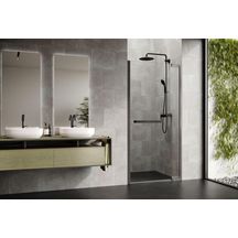 Porte pivotante en niche N180 1B 80 extensibilité 78,5-80 cm verre trempé transparent profilés Chrome Noir Brossé Réf : N1801B80-1N Porte pivotante en niche N180 1B 80 extensibilité 78,5-80 cm verre trempé transparent profilés Chrome Noir Brossé Réf : N1801B80-1N