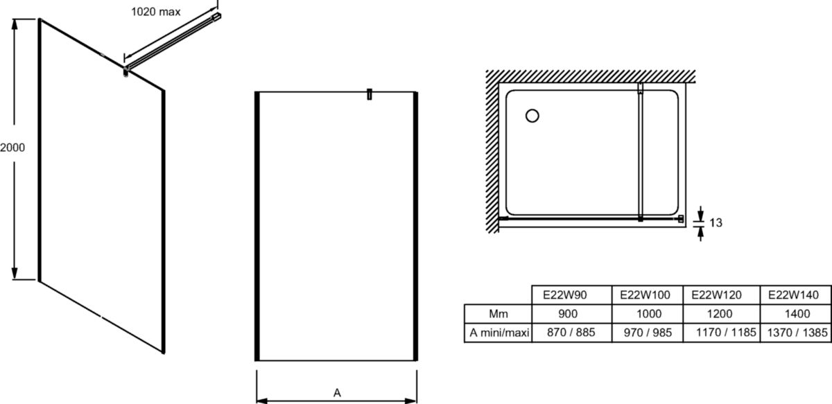 JACOB DELAFON Paroi de douche murale Contra 100 cm Réf. E22W100GA
