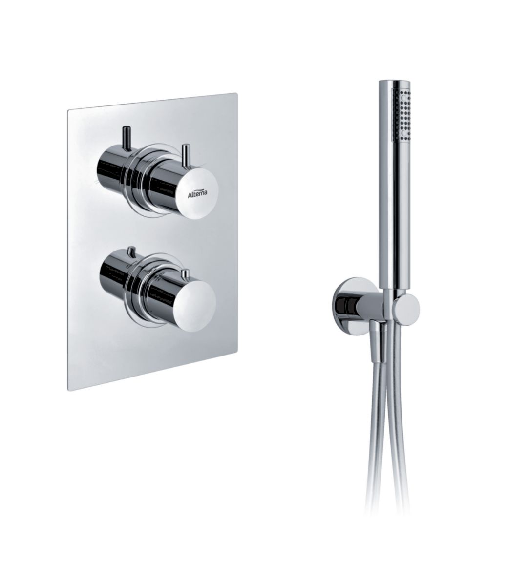 Thermostatique douche Alterna Design chromé avec kit douchette, encastré vertical avec corps d'encastrement