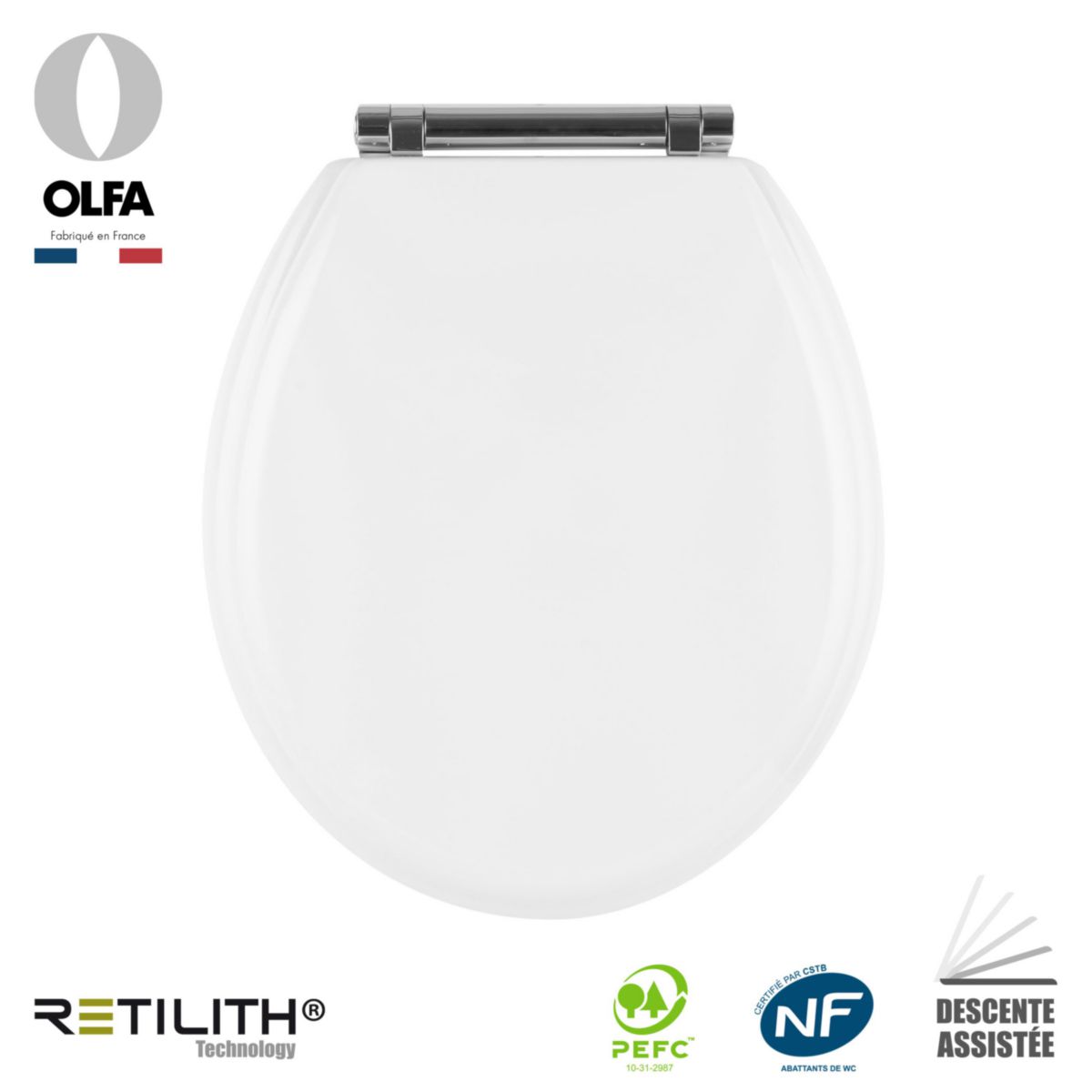 OLFA Abattant Tradition double blanc en bois reticule frein de chute declipsable Ref. 7TD00013001 Cedeo