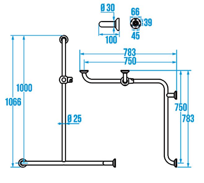 PELLET Barre de douche angle 2 murs, Aluminium Epoxy Blanc réf. 049360 Cedeo