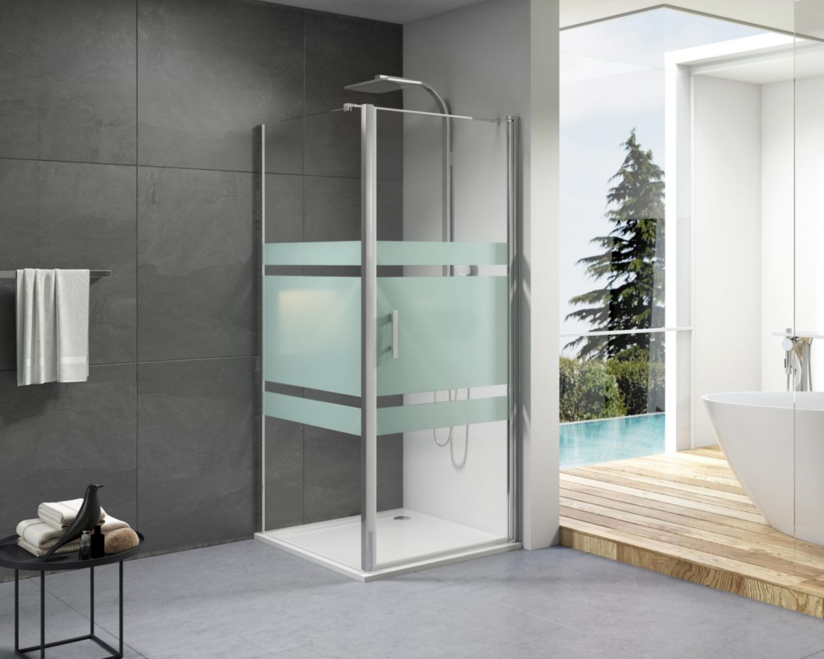 Alterna Paroi De Douche Concerto Porte Pivotante Ouverture Totale 80 Cm Profile Argent Brillant Verre Serigraphie Cedeo