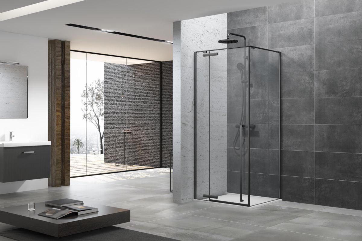 Paroi de douche Alterna Daily accès de face porte pivotante (fixe + pivot) profilé noir mat longueur 100 cm