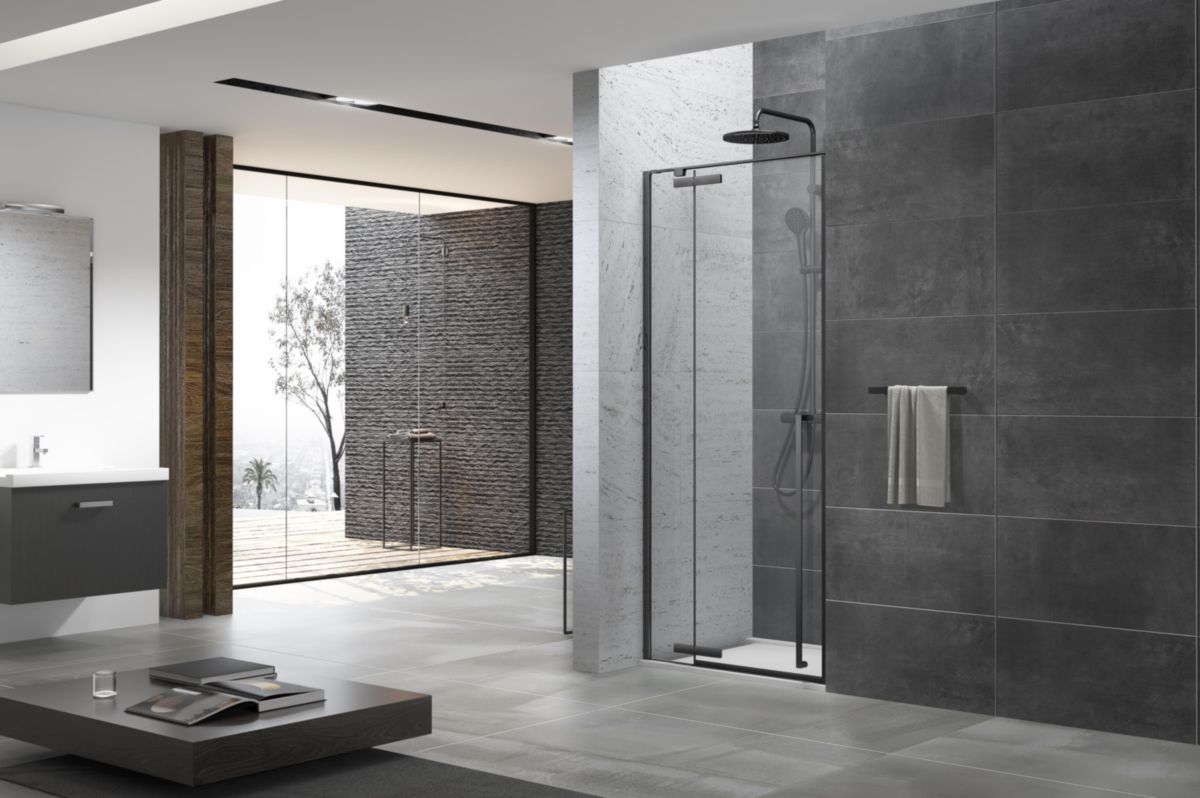 Paroi de douche Alterna Daily accès de face porte pivotante (fixe + pivot) profilé noir mat longueur 100 cm