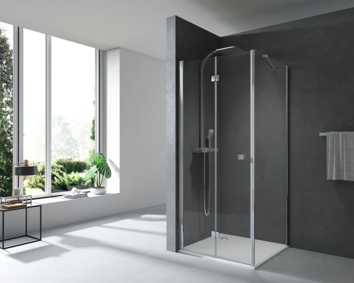 ALTERNA Paroi de douche Alterna Domino pivotante pliante, côté droit, L 90 x H 200 cm, verre