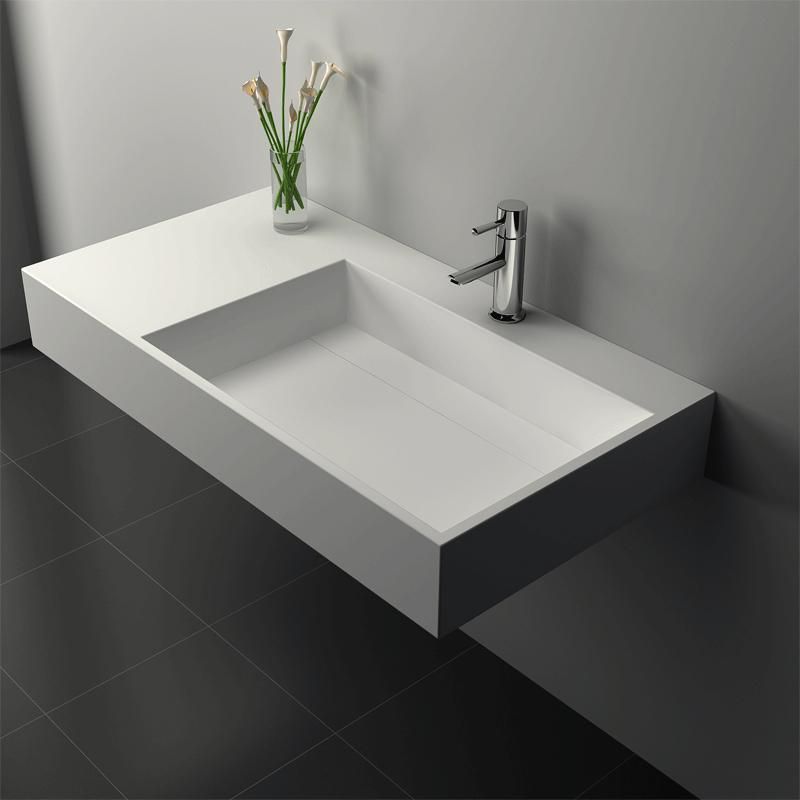 Vasque rectangulaire VITTORIA G 90 x 48 cm finition blanc sans trop plein version gauche Réf. NS-6001G