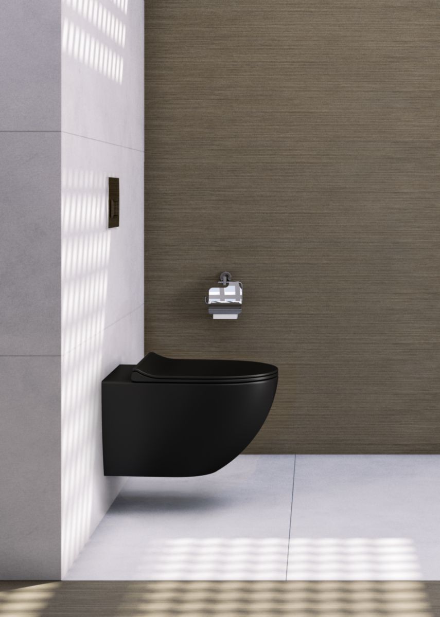 Geberit Pack WC Bâti-support + Cuvette Vitra SENTO noire sans