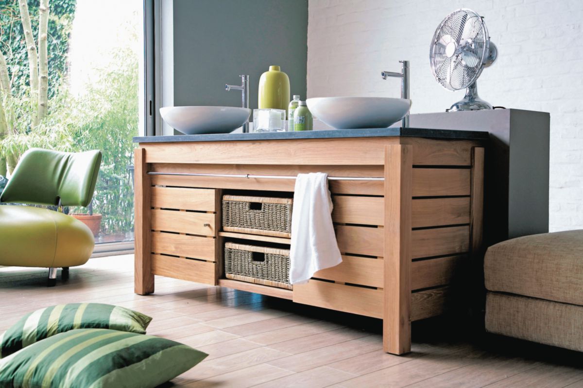 LINE ART Meuble ORIGIN en teck, élément 2 portes sans plan, 2 niches