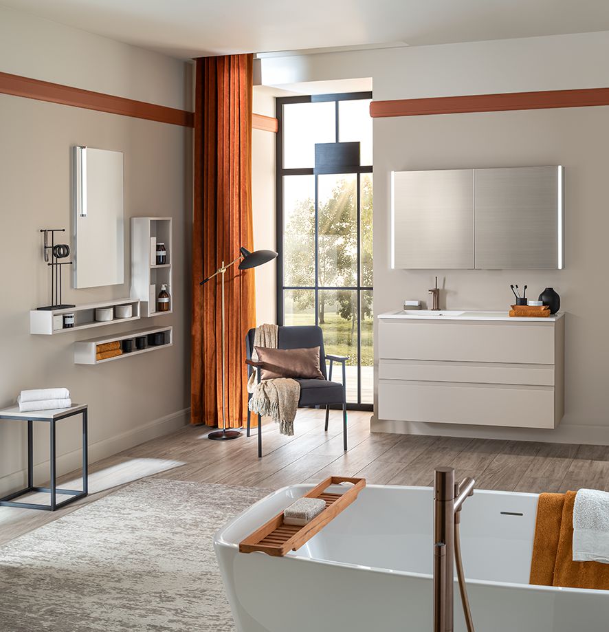 DELPHA Armoire de toilette Eclat absolu 2 portes (P.60 + P.60) H.69 x P.16 x L.120 cm cotes