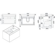 Meuble sous vasque Alterna Primeo 70 cm suspendu 2 tiroirs blanc