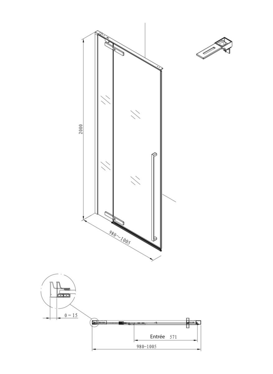 Paroi de douche Alterna Daily accès de face porte pivotante (fixe + pivot) profilé noir mat longueur 100 cm