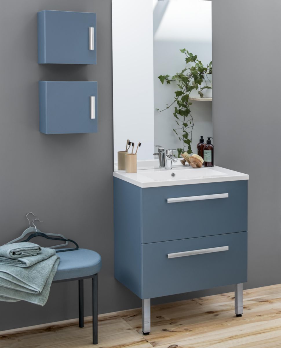 Alterna Meuble Concerto 70 Cm Avec 2 Tiroirs Bleu Fume Cedeo