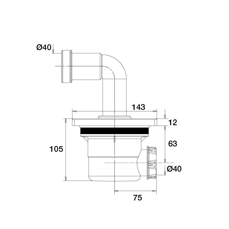 VALENTIN Bonde de douche pmr sortie horizontale capot carre et cadre