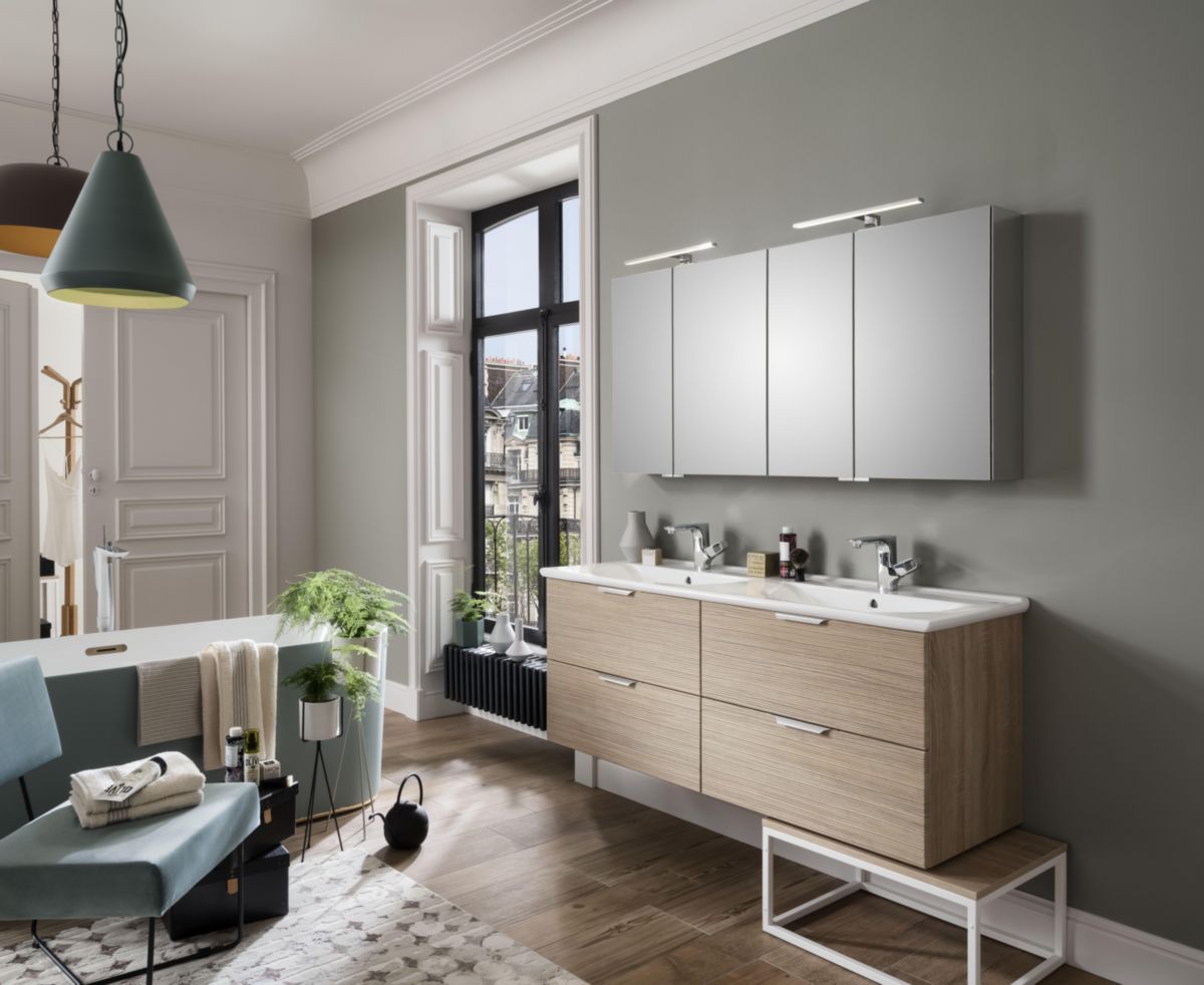 DELPHA Armoire toilette 2P P40+P30 hauteur 69 cm profondeur 16 cm longueur 70 cm cotes effet