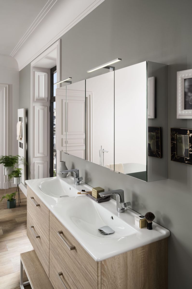 DELPHA Armoire toilette 2P P40+P30 hauteur 69 cm profondeur 16 cm longueur 70 cm cotes effet