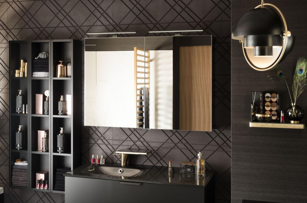 DELPHA Armoire toilette 2P hauteur 69 cm profondeur 16 cm longueur