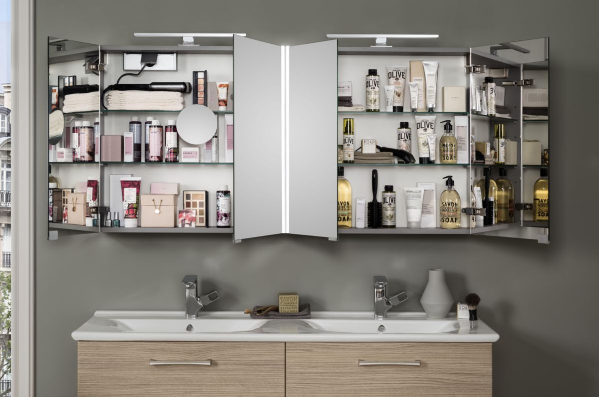 DELPHA Armoire toilette 2P P40+P30 hauteur 69 cm profondeur 16 cm longueur 70 cm cotes effet