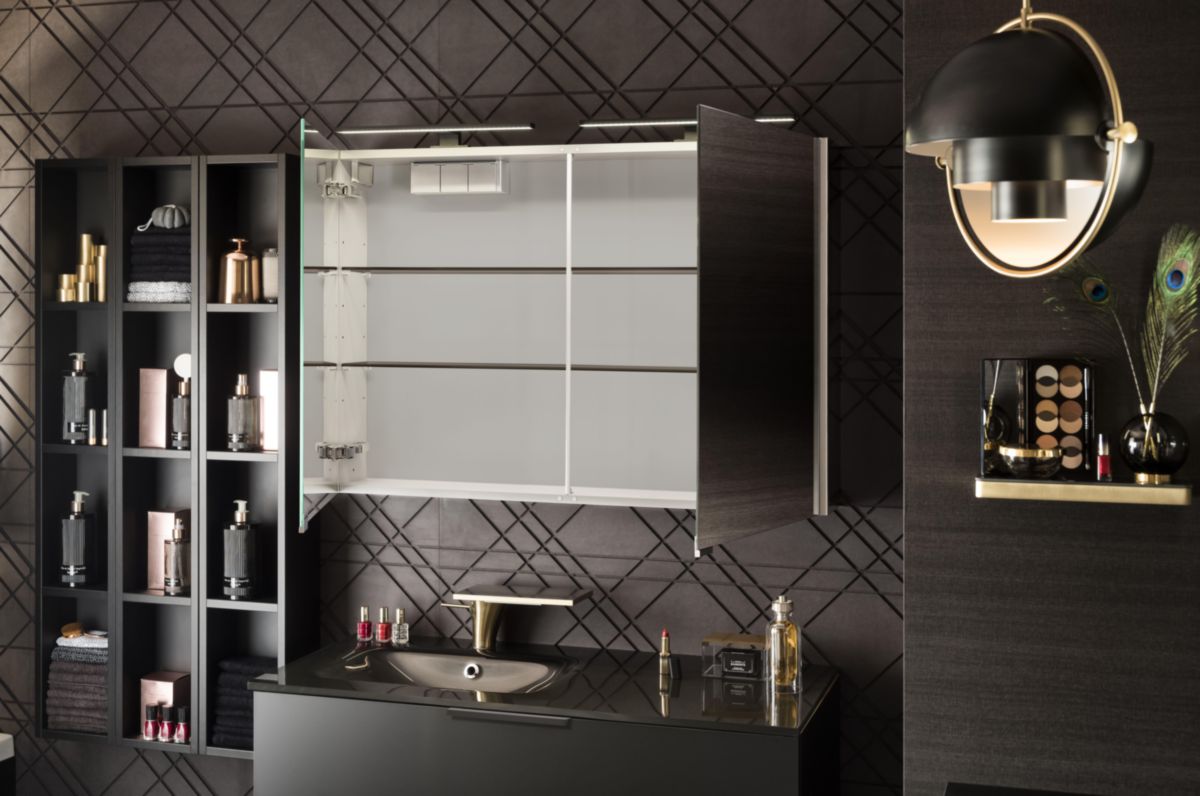 DELPHA Armoire toilette 2P hauteur 69 cm profondeur 16 cm longueur 100 cm cotes effet miroir