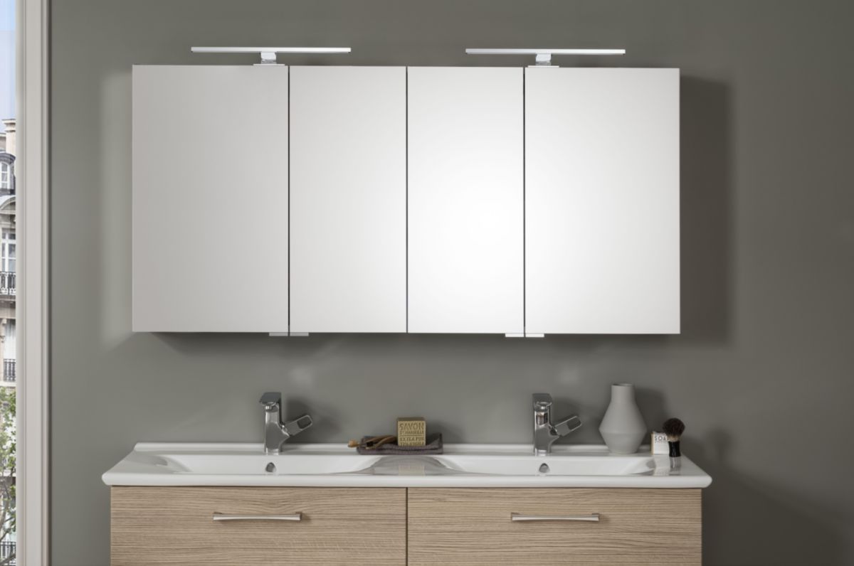 DELPHA Armoire toilette 2P P40+P30 hauteur 69 cm profondeur 16 cm