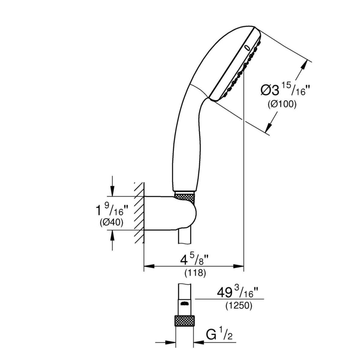 GROHE Ensemble de douche 2 jets avec support mural Tempesta 100