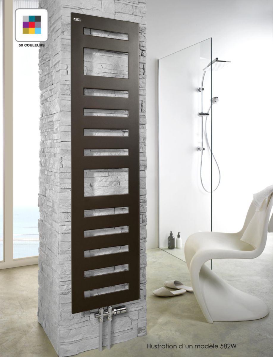 Sèche-serviettes Karena Spa eau chaude puissance 561W (dT50), hauteur 1225 mm, largeur 500 mm, raccordement par le bas, entraxe 50 mm centré, Aller/Retour réversible, couleur Réf. SV-120-050C
