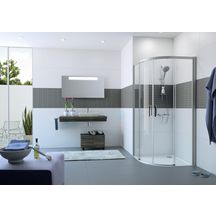 1/4 rond Classics 2 EasyEntry Portes coulissantes Couleur: blanc Verre : clair Anti-Plaque 1185 - 1210 / 1185 - 1210 Hauteur : 2000 mm