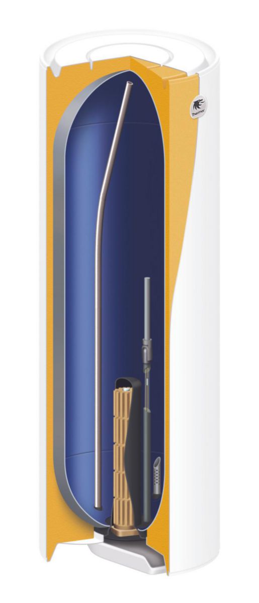 Chauffe-eau électrique DURALIS ACI Hybride 100L horizontal mural raccordement dessous monophasé (transformable en triphasé avec kit) livré avec 1 raccord diélectrique 3/4'' Réf. 263124