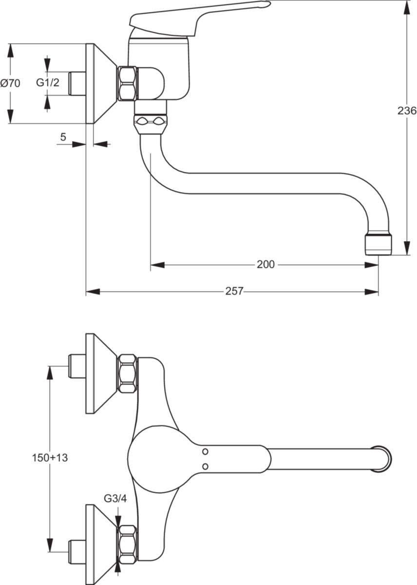 PORCHER Mitigeur de lavabo mural OKYRIS 2 CLINIC avec raccords