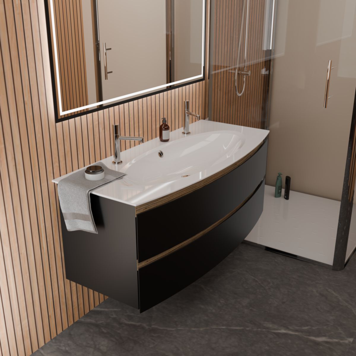 Miroir LED NARCISSE Cadre Noir L.120 cm - Classe II - IP44 - CE - Classe énergétique G Réf. 1746532