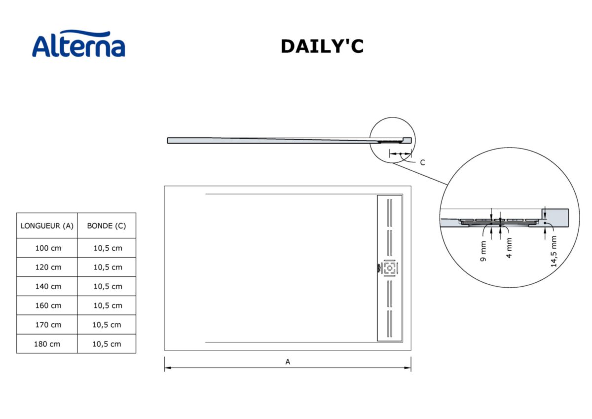 Receveur Alterna Daily'o 120 X 90 Cm Ardoise Blanc ALTERNA - Receveur Alterna Daily'C 120 x 90 cm caniveau ardoise blanc