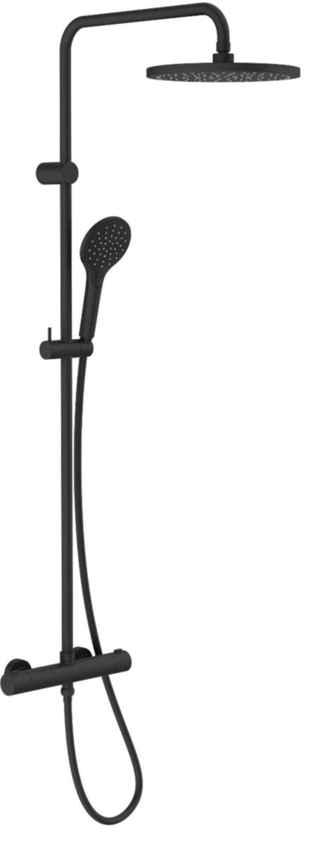 Douche /à Main,8 inch GLYYR Noir Thermostatique Colonne de Douche Eau Chaude et Froide Mural Ensemble de Douche Multifonctionnel Poign/ée Lisse Systeme de Douche avec Ronde Pommeau de Douche
